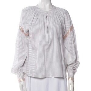 Ulla‎ Johnson Womens Striped Mock Neck Blouse White Cotton Size 6